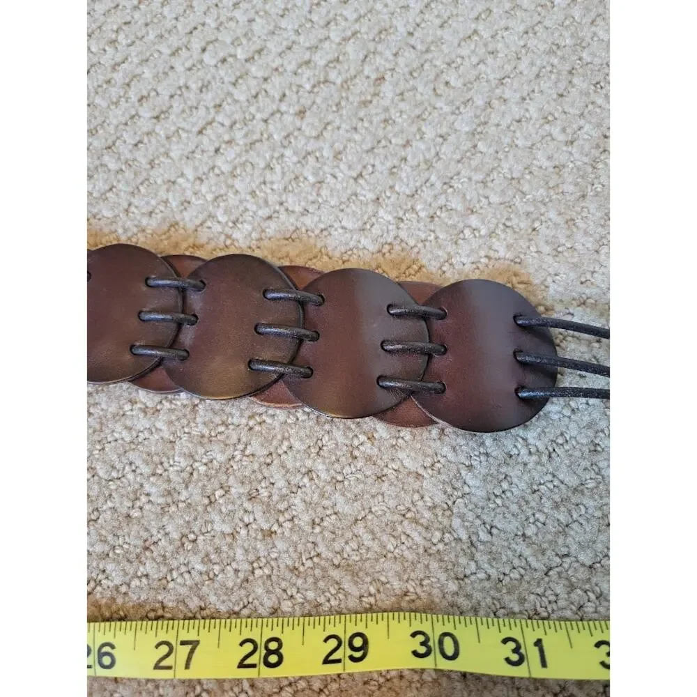 2 Vtg Leather Belts Boho 90s Women's Med or Large Red Brown
